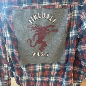 Upcycled  Red and Blue Plaid Shirt with patch